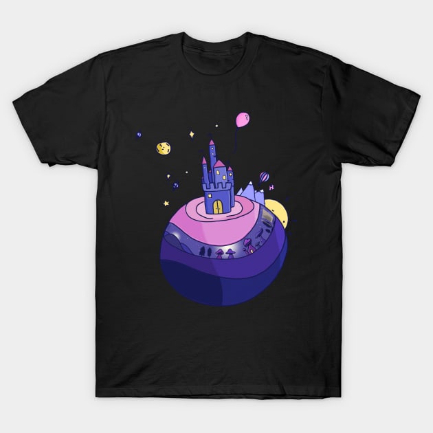 Purple castle planet T-Shirt by moonlitdoodl